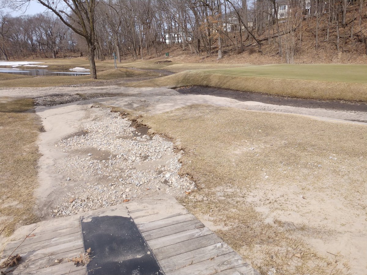 crccsup's tweet photo. Some of the flood damage from last weekend. It's going to set us back a week or so. More damage on 11, 12 and 15 tee area. https://t.co/Pvwk2iTvN8