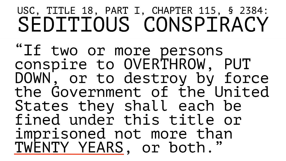 The Coup D'état.18 U.S. Code § 2384 - Seditious Conspiracy'TWENTY YEARS.'