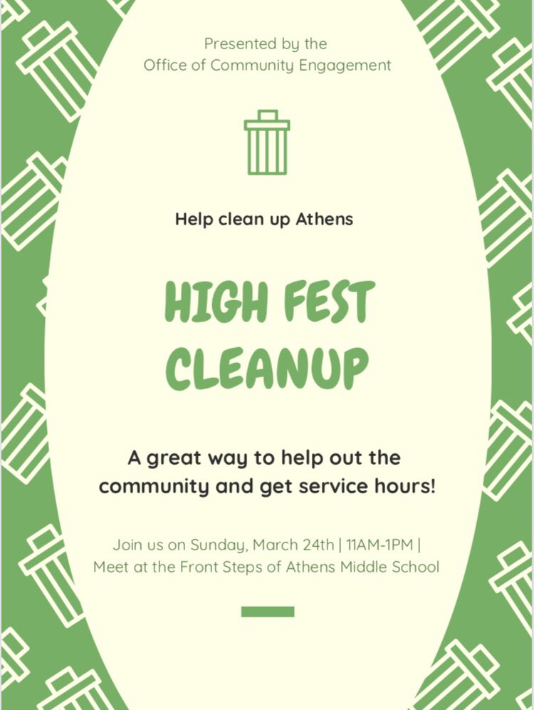 OHIOengagement's tweet photo. Interested in earning service hours this weekend? Join us at our High Fest cleanup Sunday from 11-1 outside of Athens Middle School! https://t.co/tNsMHaoJWC