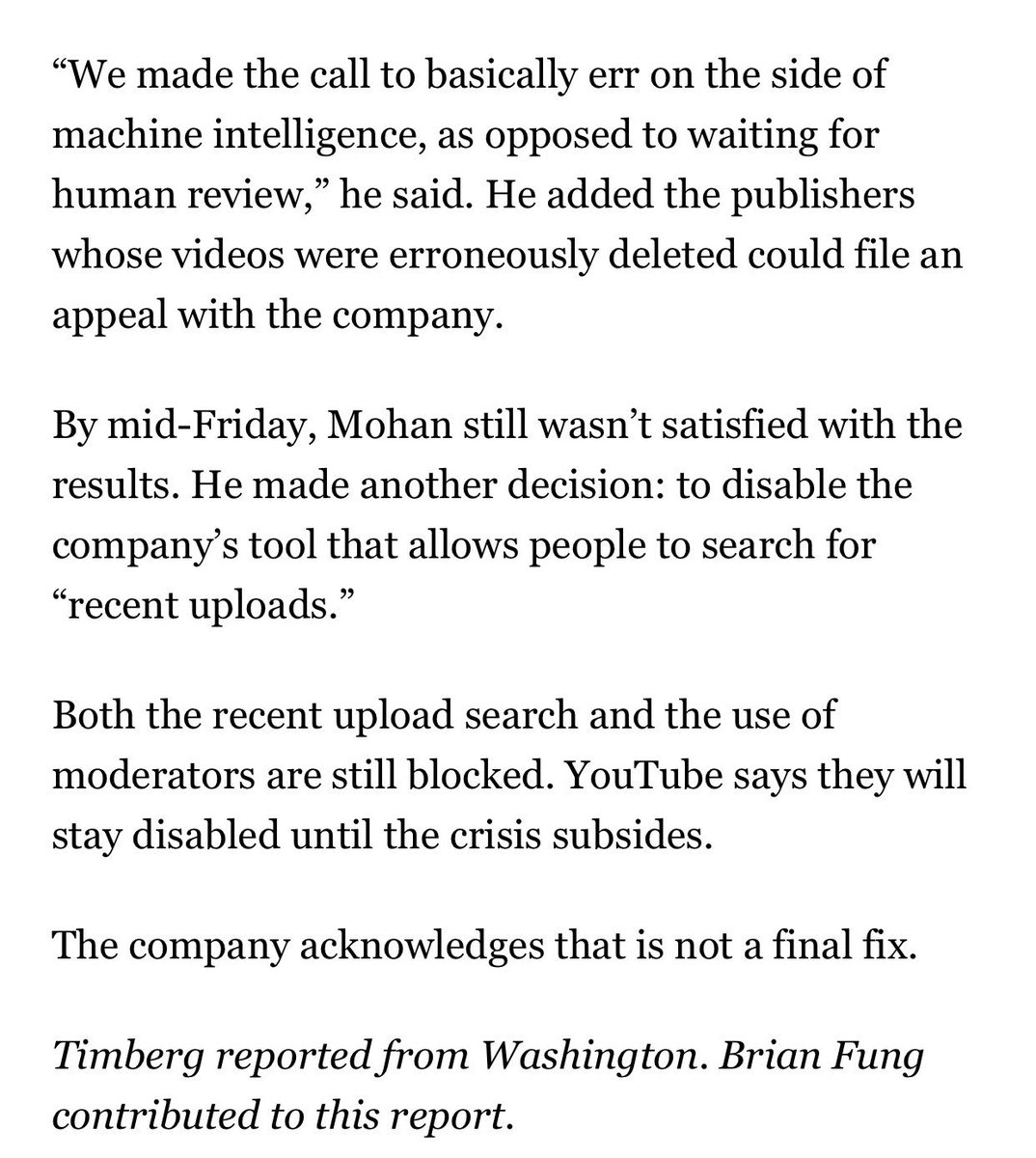 Brooke_Snader's tweet photo. @youtube has taken away human moderators. Videos are being taken off without oversight. Search Filters have become irrelevant. The only search results are from bigger content providers, smaller creators are being pushed to last page of results. Try it yourself. #googleconspiracy https://t.co/T9y1PzziW0