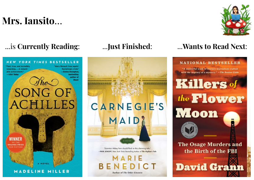 karahiansito's tweet photo. What are you reading? I just finished #CarnegiesMaid and it was very good!   Use #blfdbengalsread and share what you're reading! #librarydisplay #SchoolLibraries #tlchat @aasl @ncte https://t.co/Oa2fdOoze9
