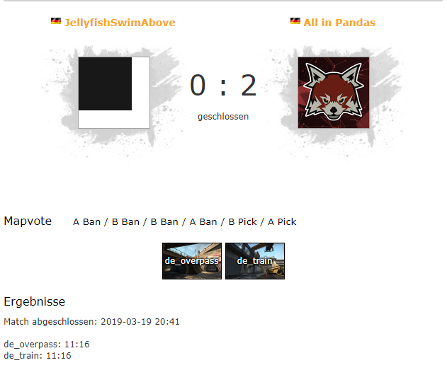 All_In_eSport's tweet photo. 2:0! HURRA! Das Team #AllinPandas konnten heute ihr erstes Match in der #99dmg Liga für sich entscheiden gegen das Team #JellyfishSwimAbove.
Klasse Leistung von den Jungs, einige Sachen müssen aber nochmal durchdacht werden. GG WP

Overpass 11:16
Train 11:16

#allin #allplanned https://t.co/6lhfYEYElQ