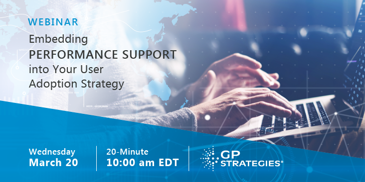 gpcorp's tweet photo. As business and learning leaders, how can we help our workforce navigate and accelerate through technological changes? Join us tomorrow at 10 a.m. EDT for a 20-minute webinar on the current and future trends in performance support. #GPWebinar https://t.co/9CIo5bQEe4 https://t.co/QDyJ4DBdGJ