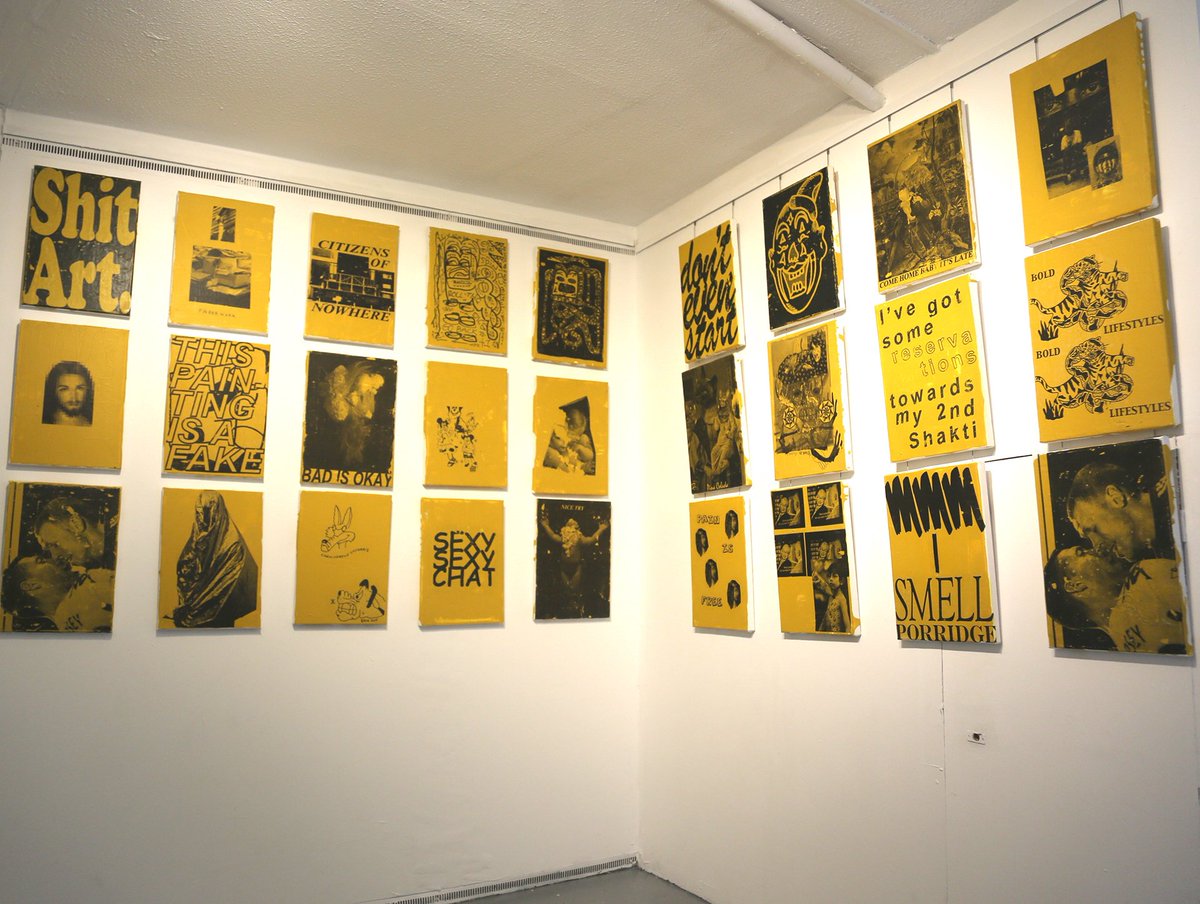 NEWSADART's tweet photo. A flashback to our last collaborative show in #folkestone ! Yellow wall of madness #art #yellowseries #newsad #kent #creative https://t.co/46irUnd8HP