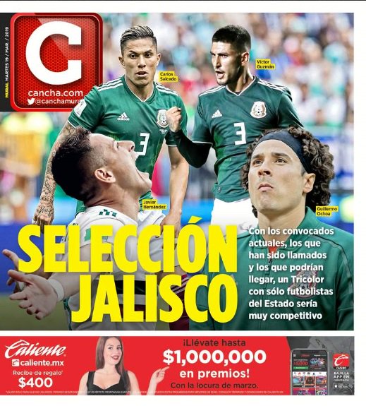 SanCadilla's tweet photo. Mis niños, aquí les dejo la portada de @canchamural
- ¡Ay, Jalisco no te rajes! de jugadores nacidos en el Estado se podría armar un Tri
#QuiénDijoYo #Llevelo #Llevelooo https://t.co/SmvVwvxvLU