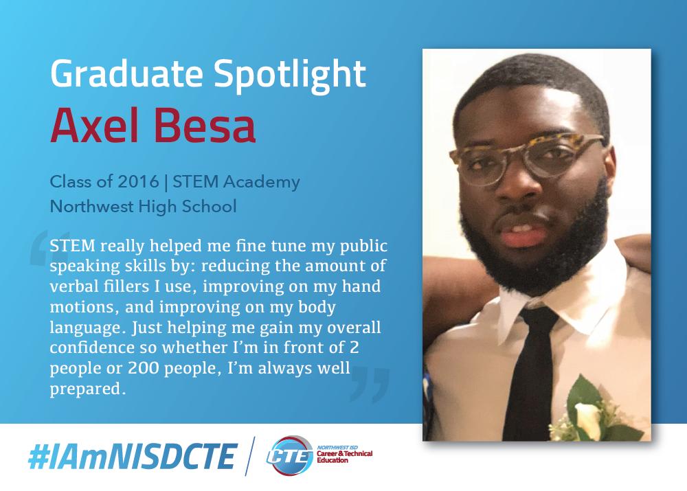 NisdCTE's tweet photo. CTE Month may be over, but we still have CTE grads to spotlight! Read more about @STEMAcademyNHS grad Axel Besa in our CTE blog! #IAmNISDCTE #TxEdTuesday
https://t.co/gFd5C1R2MH https://t.co/9u5AWaeeRi