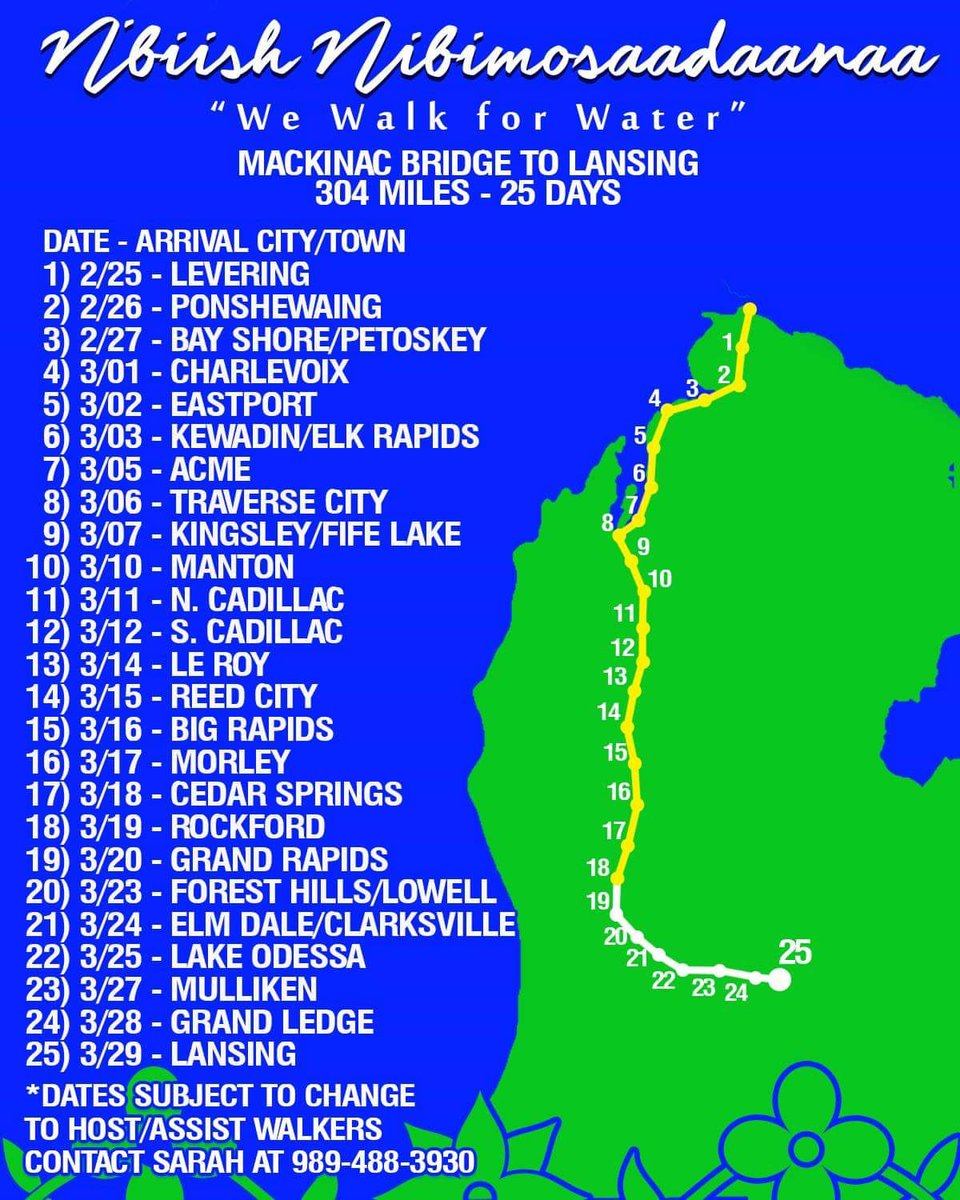 SunriseLansing's tweet photo. If you care about about protecting Michigan’s freshwater and supporting indigenous leadership, check out this event! Our friends are marching from the Mackinac Bridge to Lansing to show why we need to #ShutDownLine5. Join in for the march or even just a day at any of their stops! https://t.co/E86MLbODZh