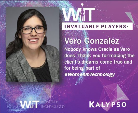 witkalypso's tweet photo. Celebrating the amazing women in Kalypso, meet Vero González.
 
Nobody knows Oracle as she does.
 
#WomensHistoryMonth #WomenInTechnology #Kalypso #WIT https://t.co/SRiRp9xnSz