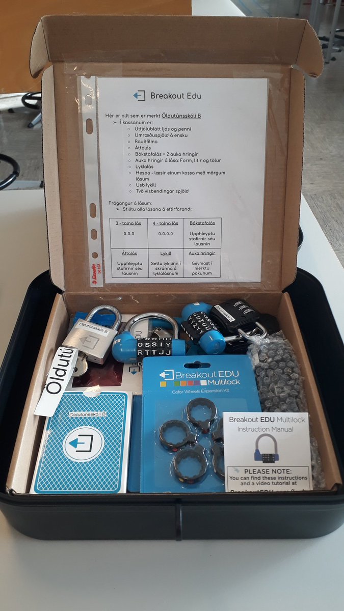 HildurArnaH's tweet photo. Fékk Breakout Edu sendinguna í gær og fór með nemendum í leik í morgun👌 Svona ákvað ég að halda utan um settin 😊 #menntaspjall #BreakoutEdu #utismini https://t.co/eju3urdVCG