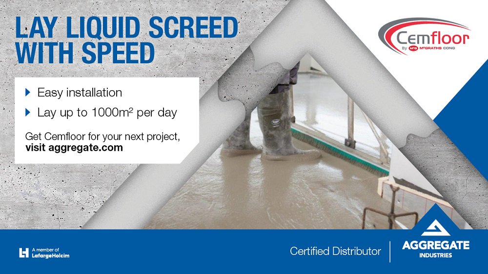 Holcim_UK's tweet photo. Developed by our partner #McGraths, Cemfloor #screed can be installed quickly up to 1,000m2 per day, be foot-trafficked in 24-48 hours and dries within 10-28 days with minimal shrinkage. Visit our website to contact our team 👉 https://t.co/7sH74plGUR https://t.co/xEbuYx1If2