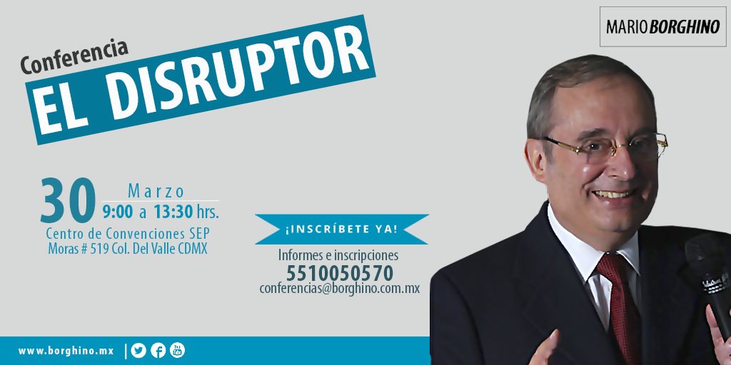 BorghinoMario's tweet photo. ¡¡¡Últimos lugares!!!
Conferencia #ElDisruptor
📍Centro de Convenciones SEP
📅Sábado 30 de Marzo 2019
⏰ 9:00 a 13:30 hrs.
Informes: 55 10 05 05 70 / info@borghino.com.mx https://t.co/773XalMDXH