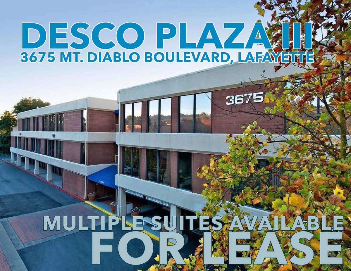 LeeAssocEastBay's tweet photo. Multiple office spaces available for lease in Lafayette, contact Dan Moylan (925) 239-1427 for more information and view full listing here: https://t.co/kJMkjvINGG #CRE #Office #Lafayette #DescoPlaza #MultipleSuites #Lease https://t.co/cReRKkiJ3n