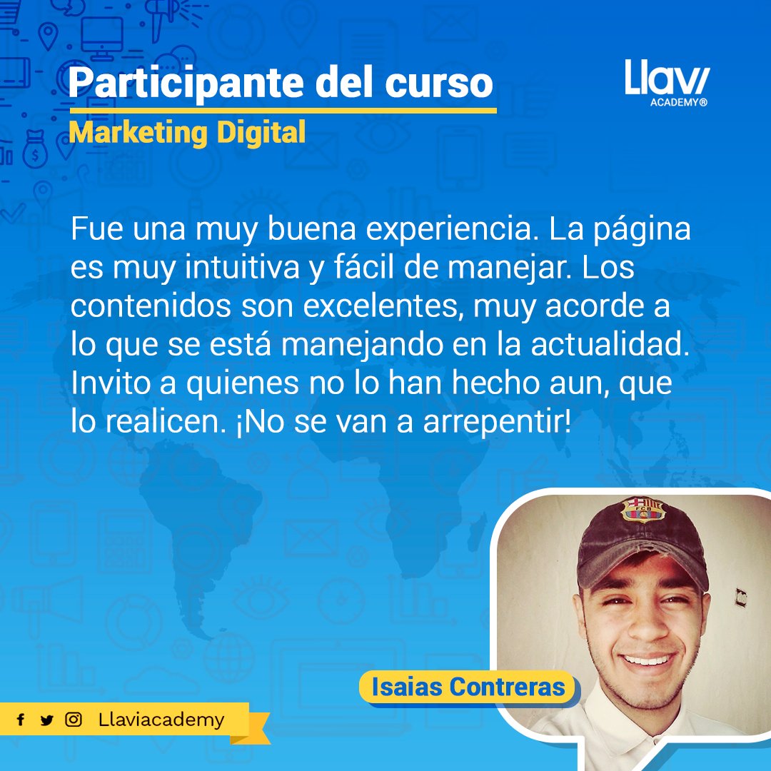 Testimonio de un participante de nuestro curso online de Marketing Digital. 
¿Qué esperas? 
Vive la experiencia Llavi Academy. 
#LlaviAcademy #Cursos #Online #MarketingDigital