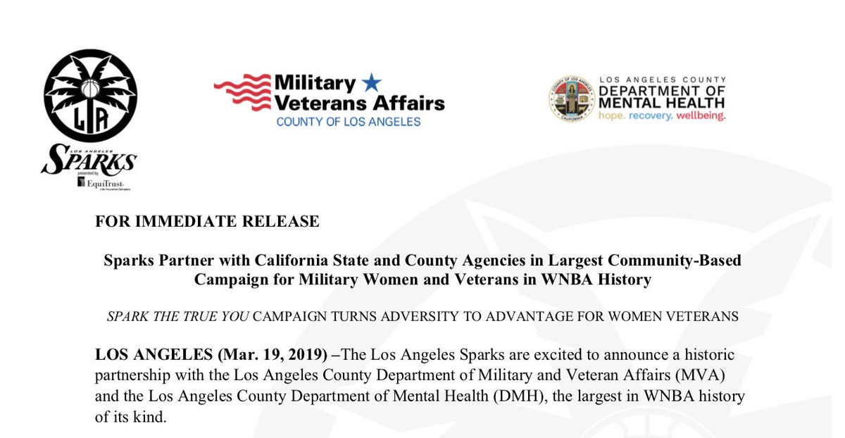 LASparks's tweet photo. The Sparks are excited to announce the largest community partnership around military women in WNBA history. 

Full Release: https://t.co/51nYoWGm6a

#GoSparks #SparkTheTrueYou https://t.co/JHKbh5TY9D