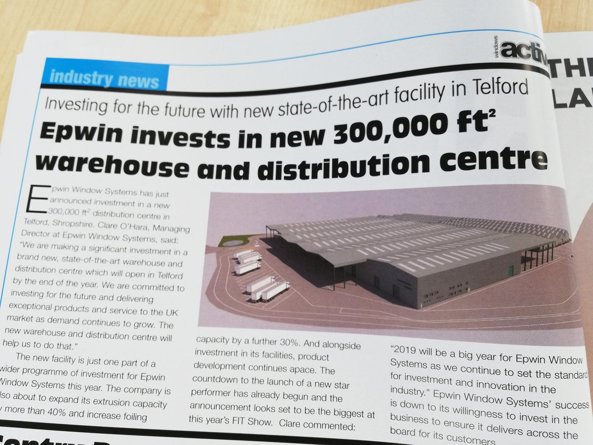 EpwinWSystems's tweet photo. So many features have been spotted in this month’s @windowsactive – thank you! Not only are we set to expand our #extrusion capacity by more than 40%, we are also #investing in a new 300,000 square ft. warehouse and distribution centre. For more, click: https://t.co/itUYrFVhoE https://t.co/XMQkf4P1pO