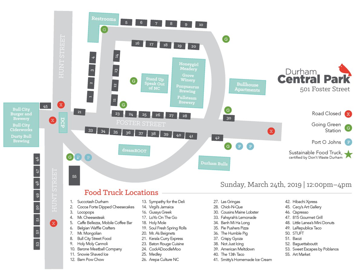 DCPDurham's tweet photo. People get ready--here are your #local #yummy #foodie food truck options for lunch, snack, coffee + dessert, cider, beer, wine or @HoneygirlMead! This Sunday, at our spring Food Truck Rodeo, featuring #DreamRoot. https://t.co/8LWlsULl2a