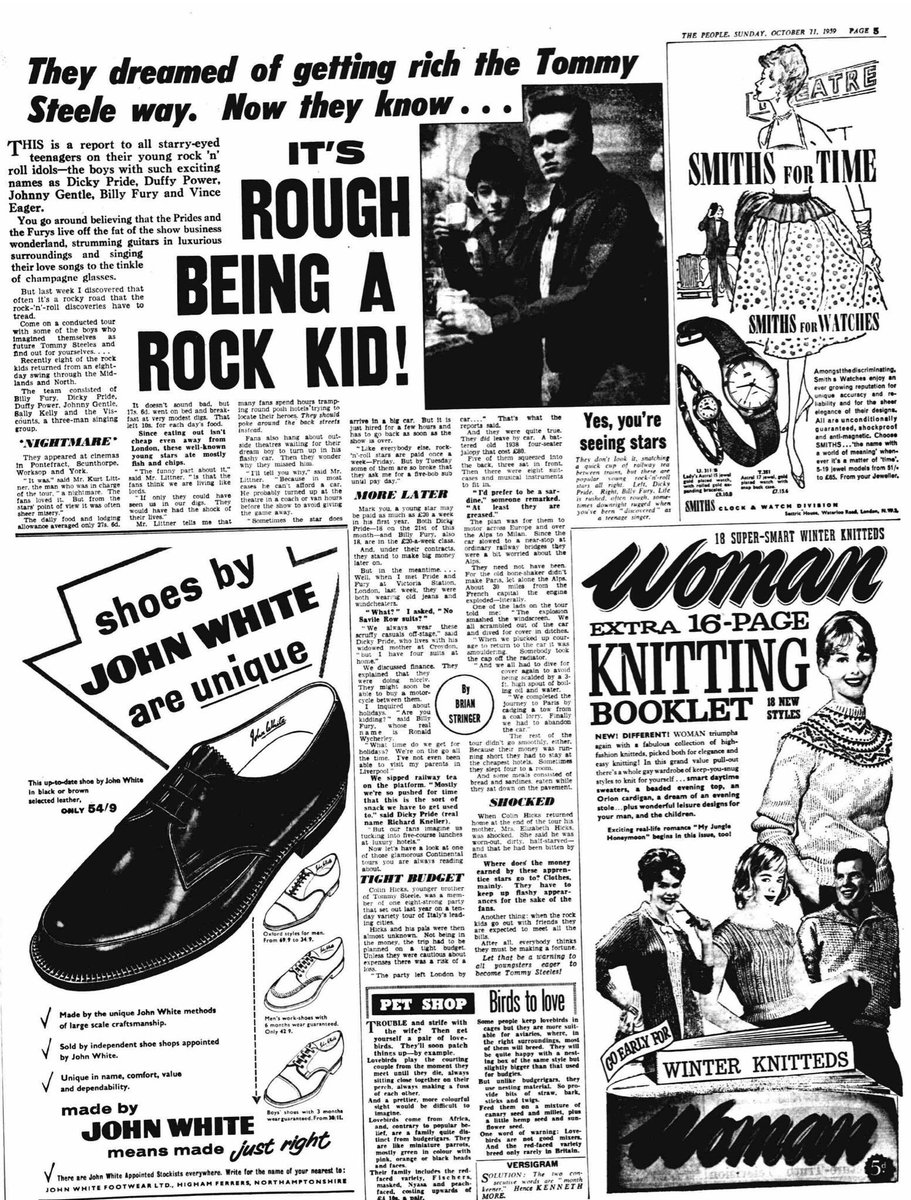 espofootball's tweet photo. #OTD Oct11,1959 In The Sunday People (a British tabloid) an article It's Rough Being A Rock Kid! ... the boys with such exciting names as #DickyPride, #DuffyPower, #JohnnyGentle, #BillyFury and #VinceEager ... singing their love songs to the tinkle of champagne glasses ... https://t.co/wLWffHmFpP
