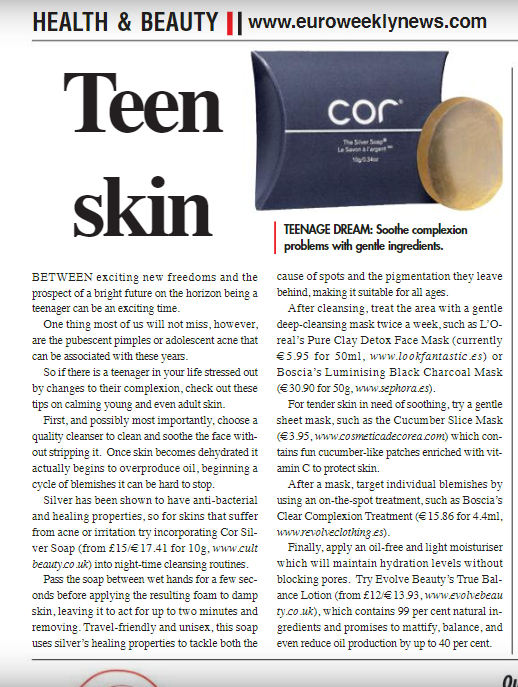CorsilverUK's tweet photo. "Teenage Dream: Soothe complexion problems with gentle ingredients." 
Lovely write-up in Euro Weekly Newspaper
Get yours: https://t.co/Oa37B2JRUm https://t.co/ylBp079r9v