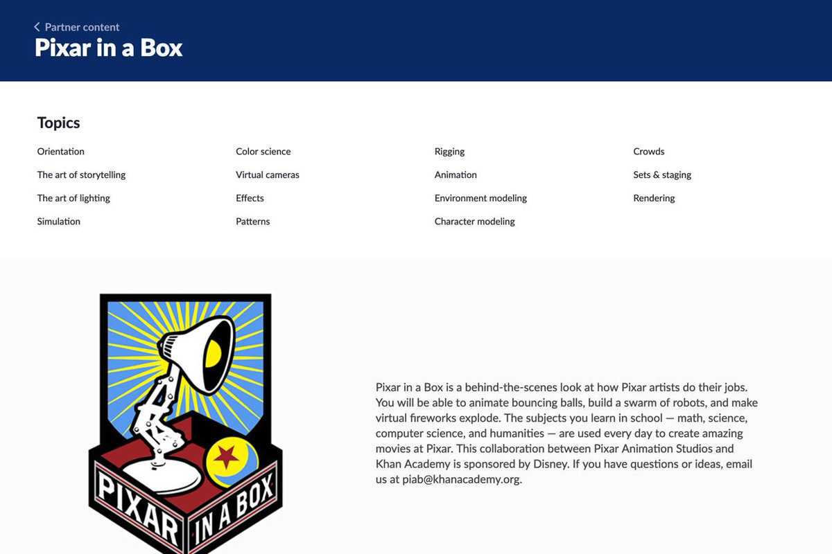 alicekeeler's tweet photo. Pixar in a Box
The math and science and humanities that Pixar uses to make animations. 
https://t.co/6tj40vyfPD https://t.co/BlWum8a9wx