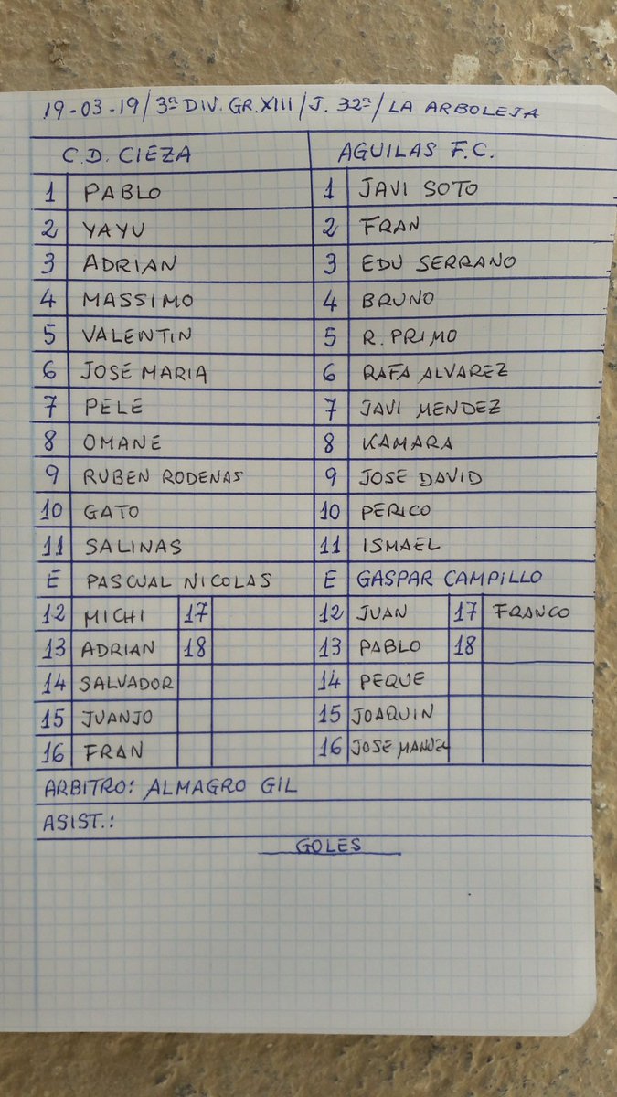 Equipos para esta tarde en La Arboleja