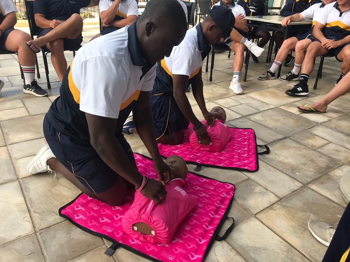 NSRI's tweet photo. We are in Port Elizabeth demonstrating #watersafety and #CPR to the Madibaz Varsity Cup team. These safety sessions are part of the partnership between the #NSRI and @PCMFSouthAfrica which is the 2019 @varsitycup charity Watersafety and CPR save lives!  #PinkShorts https://t.co/bheED2uyJ7
