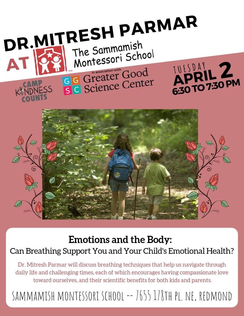 CampKindness's tweet photo. Interested in learning to apply breathing techniques to promote emotional health for you and your children? Come to this evening talk in Redmond! https://t.co/YWqkErF5Wi