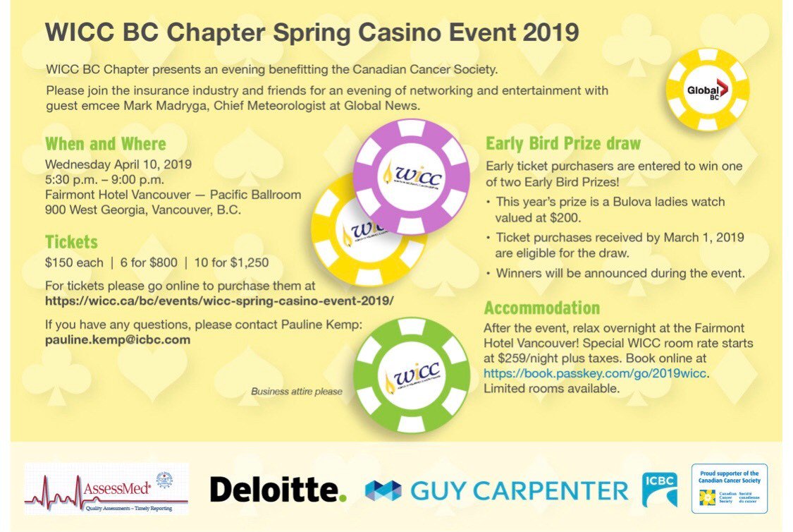 WICCBC's tweet photo. Our Spring Casino Event on April 10th at the @FairmontVancouv is fast approaching. We are expecting over 300+ attendees! Get your tickets now before we sell out! https://t.co/ahYlwpQt6i #PickWICC https://t.co/vXQLO4Zj2U
