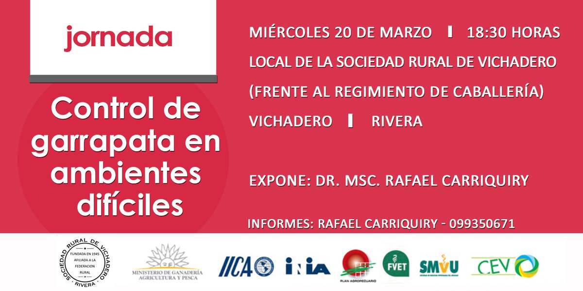 PlanAgro's tweet photo. Los esperamos mañana en Vichadero, Rivera!
#ControldeGarrapata
#SRdeVichaderoRivera @PlanAgro https://t.co/zIIHTJzNHc