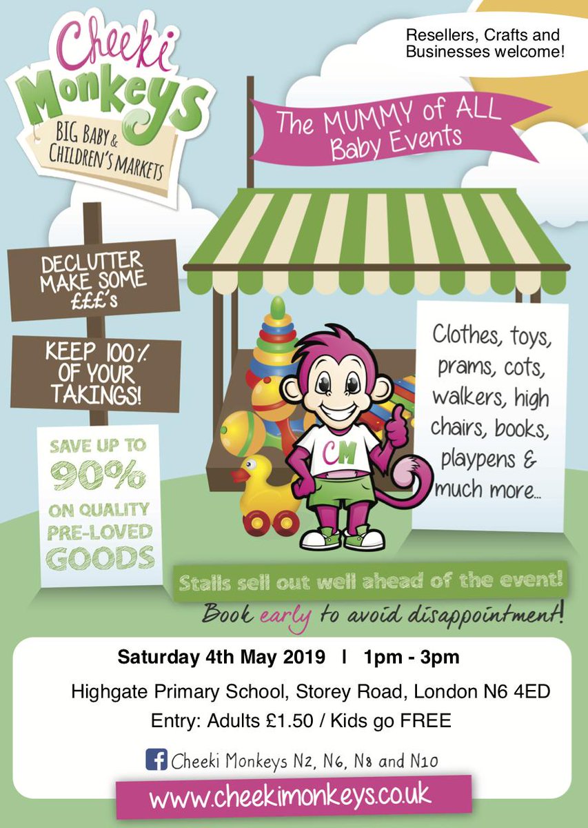 HighgatePri's tweet photo. Cheeki Monkeys is coming to Highgate Primary School on 4th May 1-3pm and are looking for stall holders. Please get in touch with emmalouise.cheekimonkeys@gmail.com if you are interested. Please RT #cheekimonkeys #highgate #babyevent https://t.co/D2tQ9YJGae