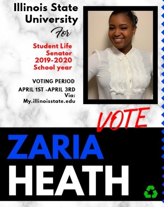 Vote for Zaria Heath 💙 we are proud of you Soror! 😊 #ISU