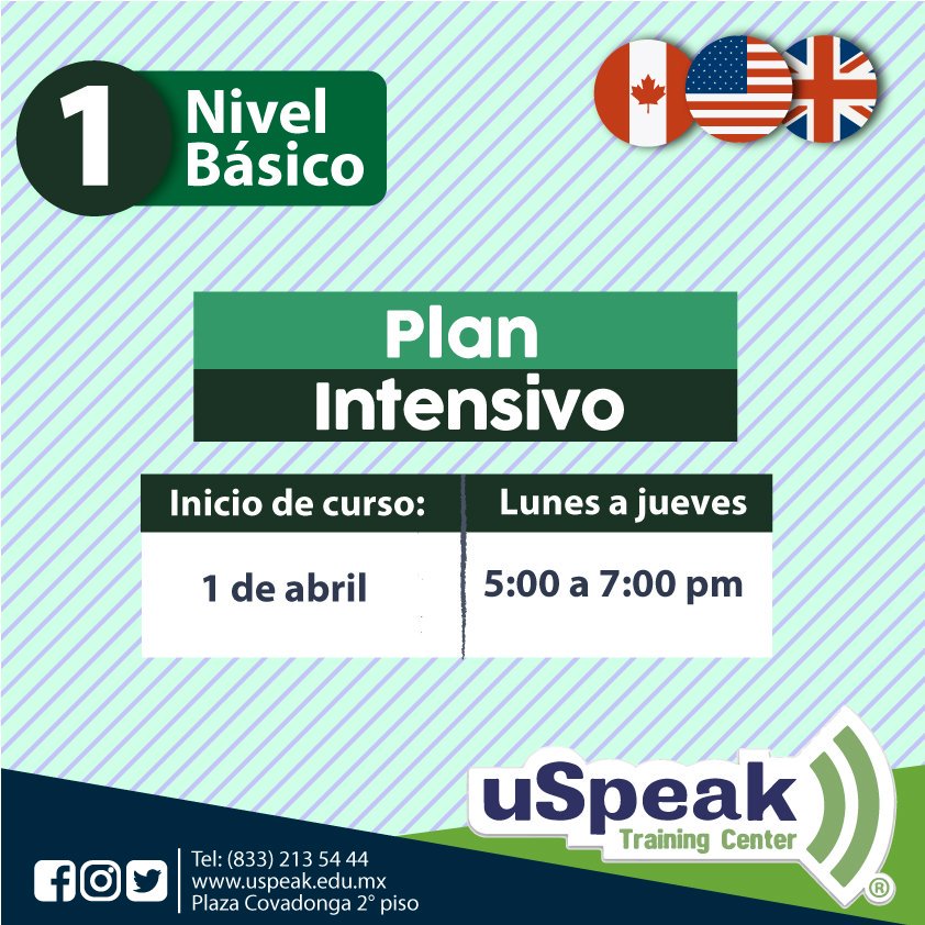 uSpeakTC's tweet photo. 🔝Decídete YA a #TransformarTuVida e inscríbete a nuestros cursos de #PlanIntensivo. 
🔝¡No lo pienses más e inicia con tus #ClasesDeInglés desde #Nivel01! 
🔝Programa de Inglés en un año. #AprendeInglés en #uSpeakTC Inscripciones abiertas. https://t.co/TZL12Q9keU