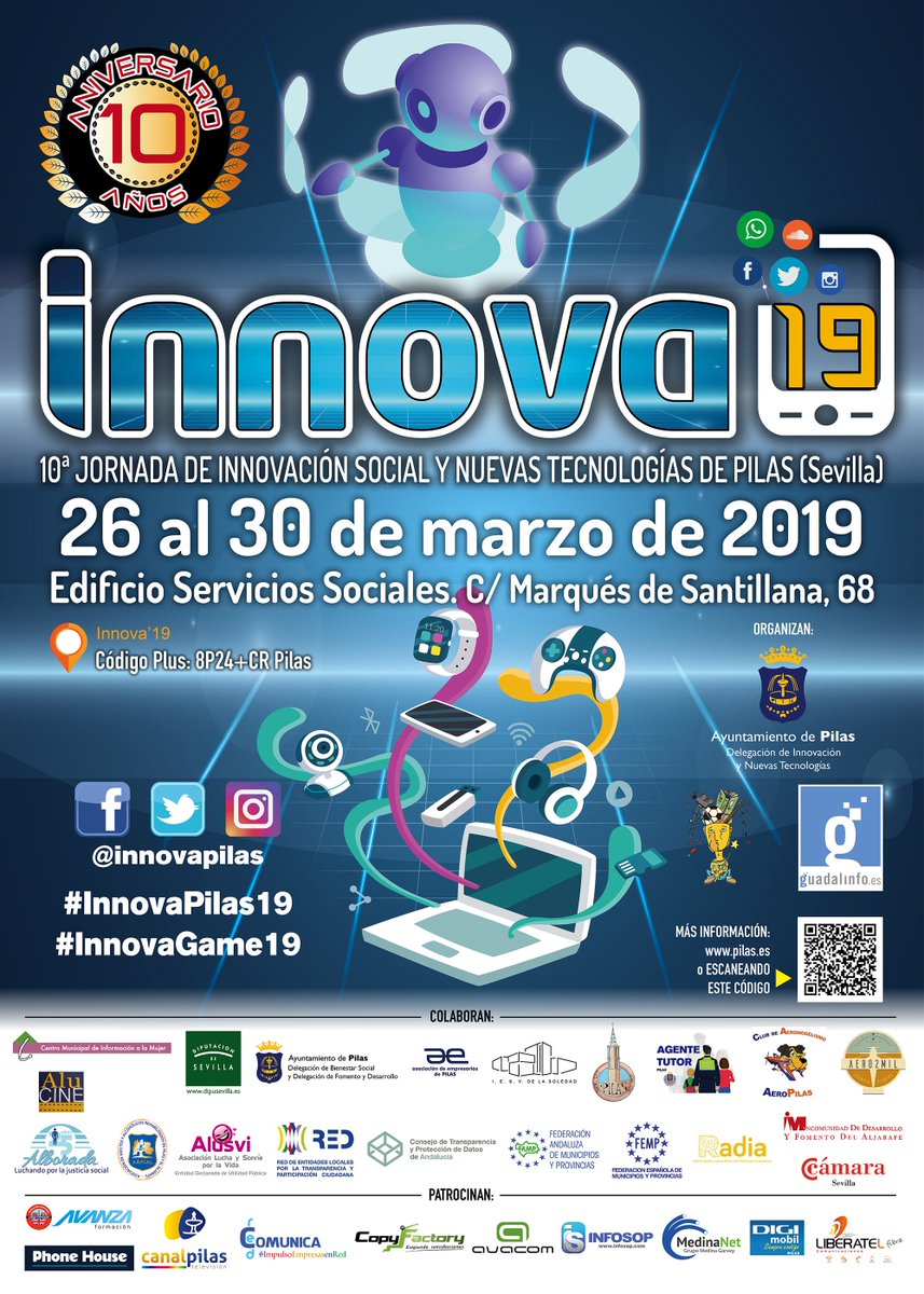 AytoPilas's tweet photo. #NNTT #Pilas. Cuenta atrás para la celebración de INNOVA en su décimo aniversario.🔹ABIERTO PLAZO DE INSCRIPCIONES. Ya puedes consultar toda la información sobre cursos, talleres, jornadas, InnovaGame...
#InnovaPilas19 #InnovaGame19
https://t.co/ubeEUGvTFX https://t.co/YLUV8SDAF4