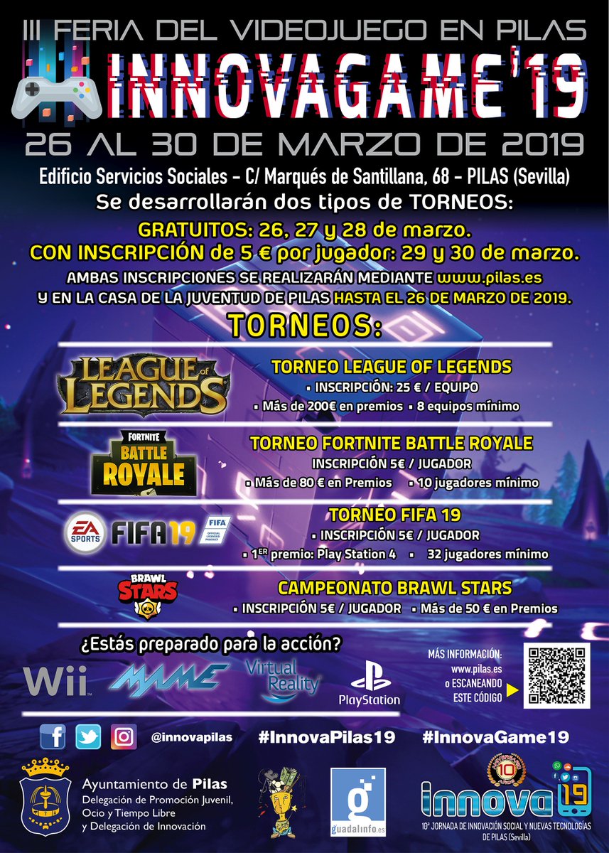 AytoPilas's tweet photo. #NNTT #Pilas. Cuenta atrás para la celebración de INNOVA en su décimo aniversario.🔹ABIERTO PLAZO DE INSCRIPCIONES. Ya puedes consultar toda la información sobre cursos, talleres, jornadas, InnovaGame...
#InnovaPilas19 #InnovaGame19
https://t.co/ubeEUGvTFX https://t.co/YLUV8SDAF4