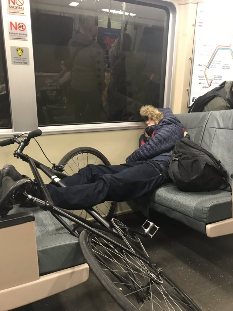 Maraphm's tweet photo. How to be a jerk and get away with it @SFBART During rush hours... why not?! https://t.co/8OKOTsQ3Nh