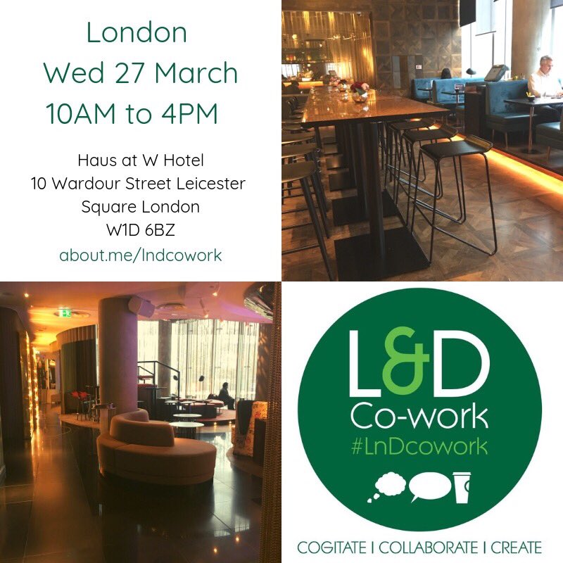 If you’re in LnD, OD, coaching or training then why not come and join us at #LnDcowork on Wed 27 March. <a href="/GaelleDWatson/">Gaelle Delmas-Watson</a> and I will be there’s and you’ll be sure to get a warm welcome. <a href="/hausspaces/">Haus</a> are kindly hosting with a small contribution for teas and coffees.