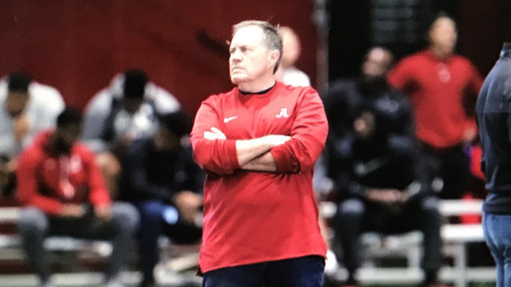 Charlie_Potter's tweet photo. Bill Belichick in an Alabama shirt at the Crimson Tide’s 2019 Pro Day. https://t.co/wHdS4WUIlh