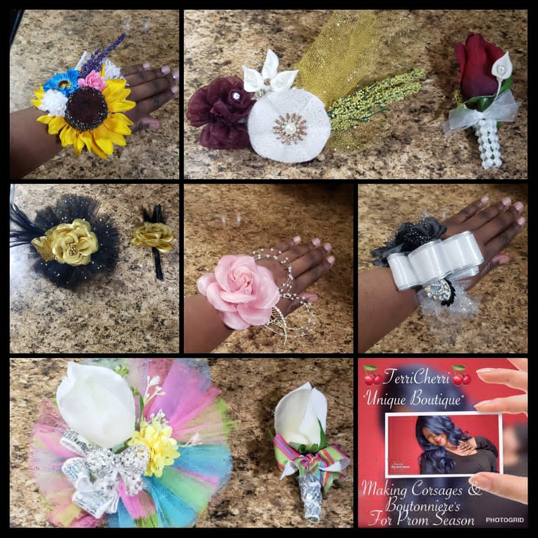 LaToyaNicole2's tweet photo. TerriCherri's Unique Boutique presents. Prom Corsage and Boutonniere Madness. Contact Terri Pollard at 205-413-7482 or La'Toya Nicole at 205-612-6419 to have your custom  made corsage or boutonnieres. #prom #prom2019 #Prom2k19 #corsage #boutonniere #promset #pictureoftheday https://t.co/E2JkSVBJ0U