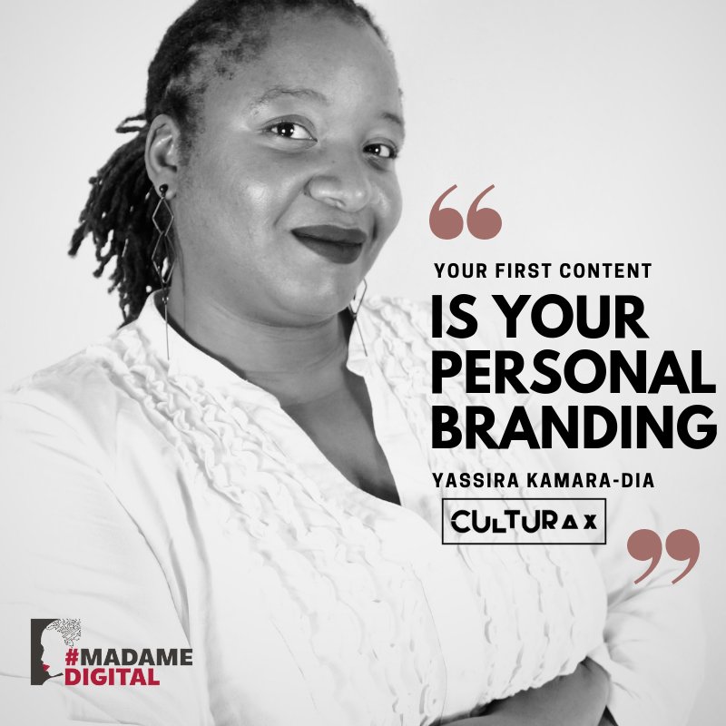#Quoteoftheday:

Dear WomenPreneur, 

"Your first content is your #personalbranding" - Yassira Kamara-Dia, Entrepreneur, CoFounder @ Culturax and #DigitalMarketing &amp; Brand Expert

#Tipoftheday
#innovation
#Womeninbusiness 
#Guinea
#Senegal
#Africa