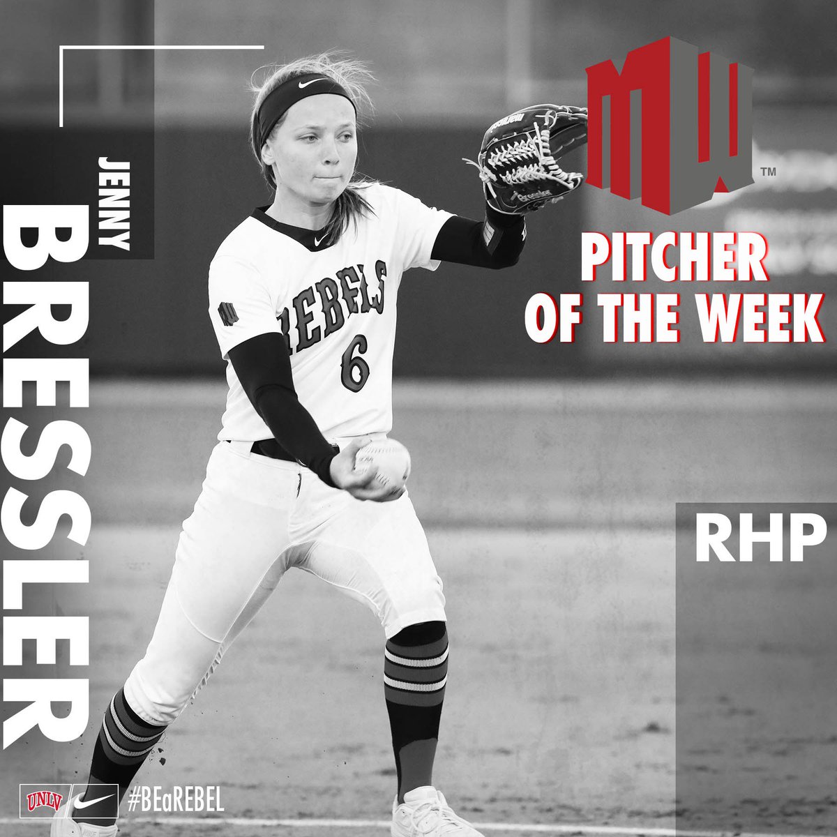 UNLVSoftball's tweet photo. BACK-TO-BACK @MountainWest Pitcher of the Week honors for freshman @JennyBressler! First time since 2013 a Rebel has earned the award in two consecutive weeks - congrats!! #BEaREBEL 🥎🥎🥎
Story: https://t.co/L9VKZpDxvf https://t.co/icZ0fh3vbU