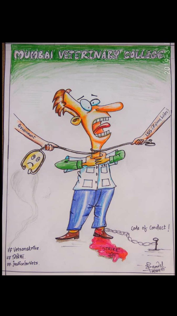 Animal_Doctor_'s tweet photo. #StrikeArt by the Students from Mumbai Veterinary College, depicting the current scenario of a Veterinarian in our State. #MahaVetsOnStrike #WeWantJustice #निषेध @AssociationVet @CMOMaharashtra @PMOIndia @rashtrapatibhvn @Manekagandhibjp @RadhamohanBJP @nitin_gadkari https://t.co/iSJ0CzBrfJ