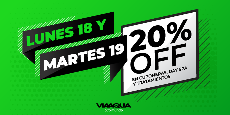 Viaaquaspa's tweet photo. ¡HAPPY DAYS en ViaAqua! Disfrutá de un 20% OFF en cuponeras, Day Spa y tratamientos 🙌 ¡Solo por hoy y mañana! Comprá ahora > https://t.co/f3RcyEfc3I https://t.co/7I4dWRmpA5
