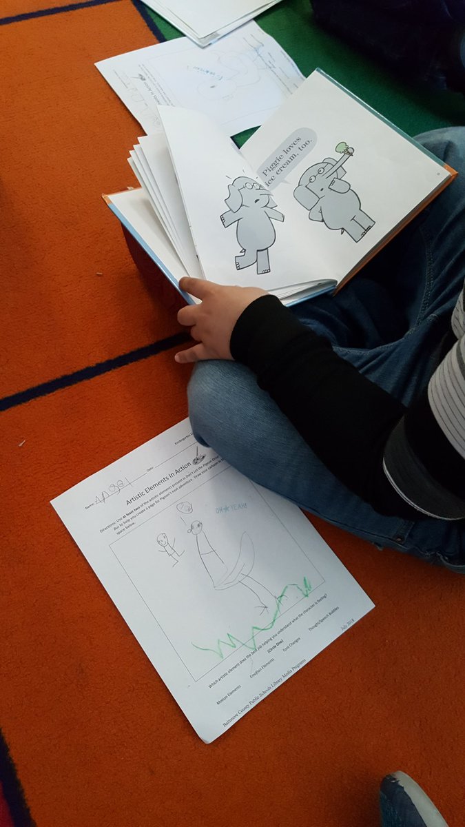 Kinders writing and drawing an artistic element. Kinders also chose #books to show how they understood how #artistic elements are used. #proud #librarian