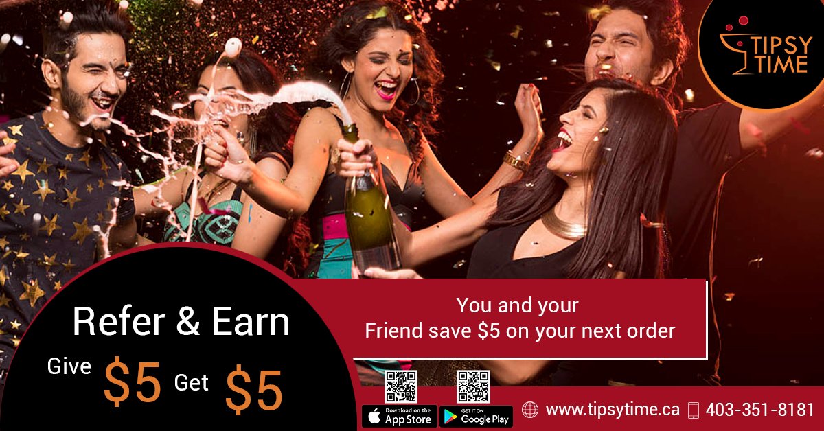TipsyTimeltd's tweet photo. Refer &amp; Earn.
Save your friend and yourself $5 in your next purchase.

Order Now...
Website - https://t.co/RAjc34QqgE

Download Tipsy Time App
iOS - https://t.co/eXzxueS9Gj
Android - https://t.co/GZuhpOELMl
#Beer #Alcohol #Wine #Vodka #CalgaryLiquorStore #OnlineLiquorStore https://t.co/RkOvpUTkdd