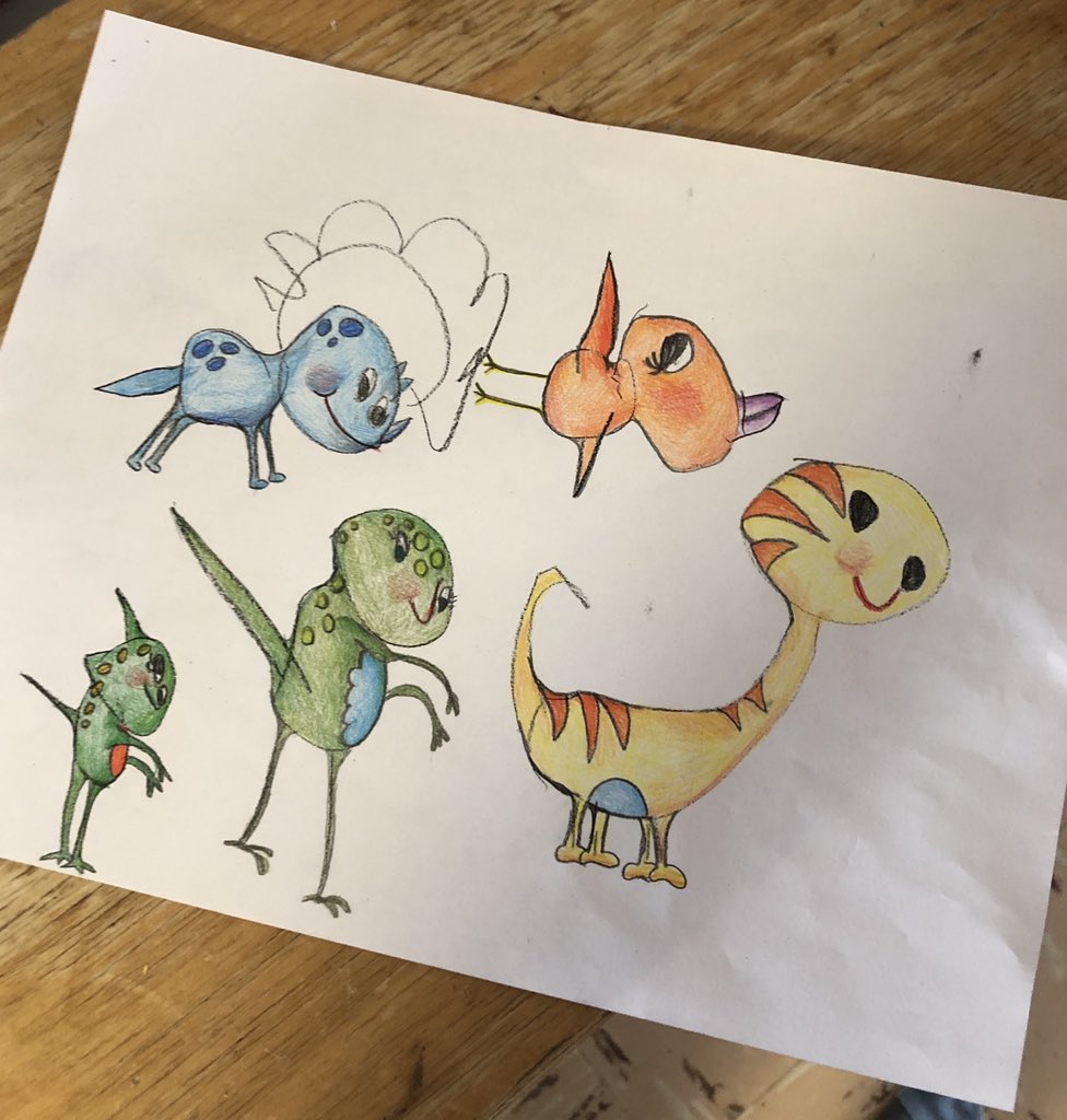 fpcslloescher's tweet photo. Check out these dinosaurs drawn by my favorite pre-k dino artist. I made a copy of her pencil drawings and added a few details and some color. Keep drawing Goldie! You are awesome!@marbogast27 @FPSchools @prek_110 https://t.co/wLJjGCwHU2