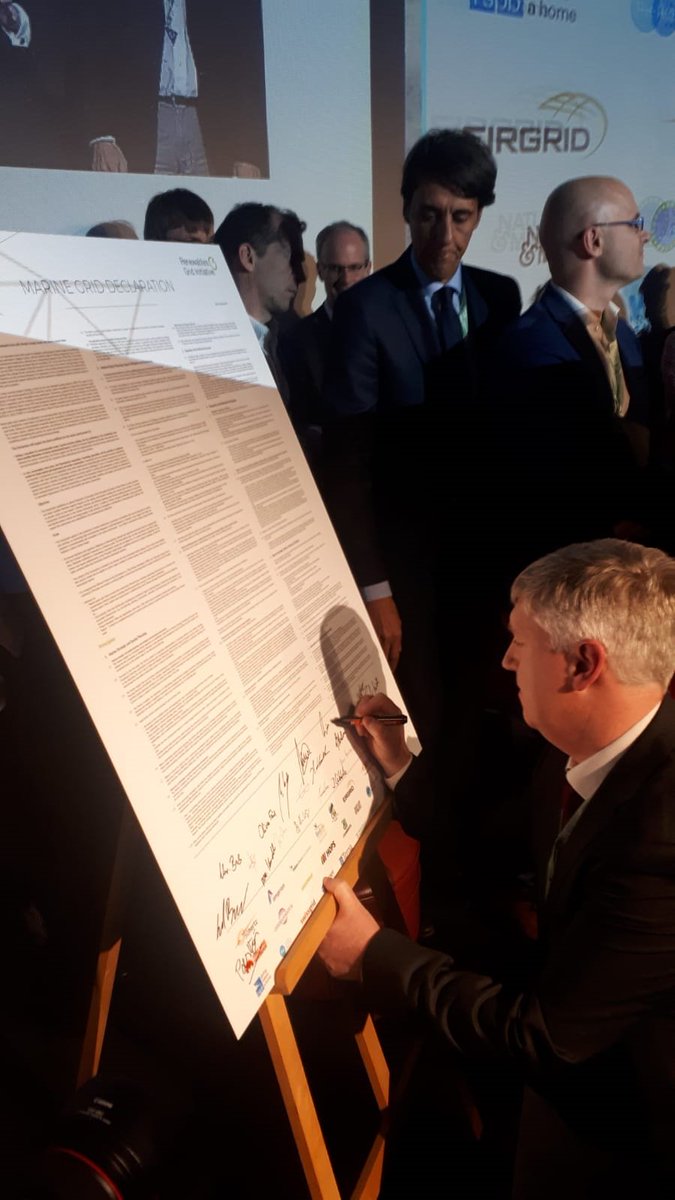 EirGrid's tweet photo. Today EirGrid Group was proud to sign the #MarineGridDeclaration at the #PCIDaysEU @RenewablesGrid. The Declaration pledges to develop marine projects in line with principles of nature conservation and early stakeholder engagement. #Preservation #Biodiversity 1 of 3 https://t.co/rA4T4ziCHI