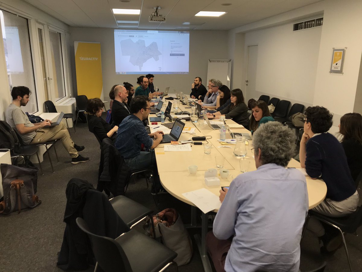 Voxeurop's tweet image. Meeting with our new partners (@dw_europe, @civio, @openpolis, @datactivi_st &amp;amp; @EURACTIV) within  #EDJNet in Euractiv&apos;s premises. With @BalkansCaucasus @jplusplus_ @AlterEco_ #ddj