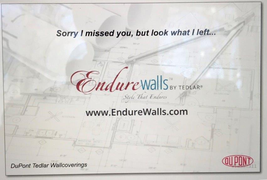 EndureWalls's tweet photo. If you see one of these cards sitting in your #design library, that means one of our account executives has been there to update your stash! 4 new #stainproof #wallcovering lines coming in 2019 and they are about to drop! #interiordesign #architecture https://t.co/9SGpACTRfI