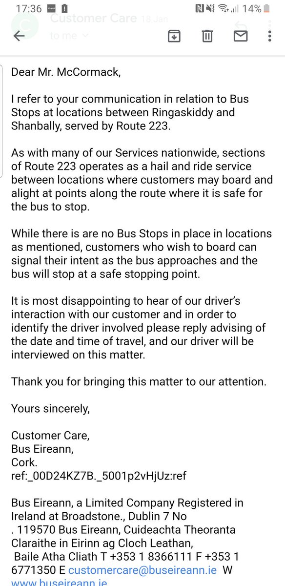 Samtm023's tweet photo. @stacef4ce @Buseireann @dermotog Actually, just did a bit of digging and found an email response from BE regarding those bus stops. They don't see a need for them apparently. @dermotog do you agree with this response? https://t.co/IEkdjLYMO0