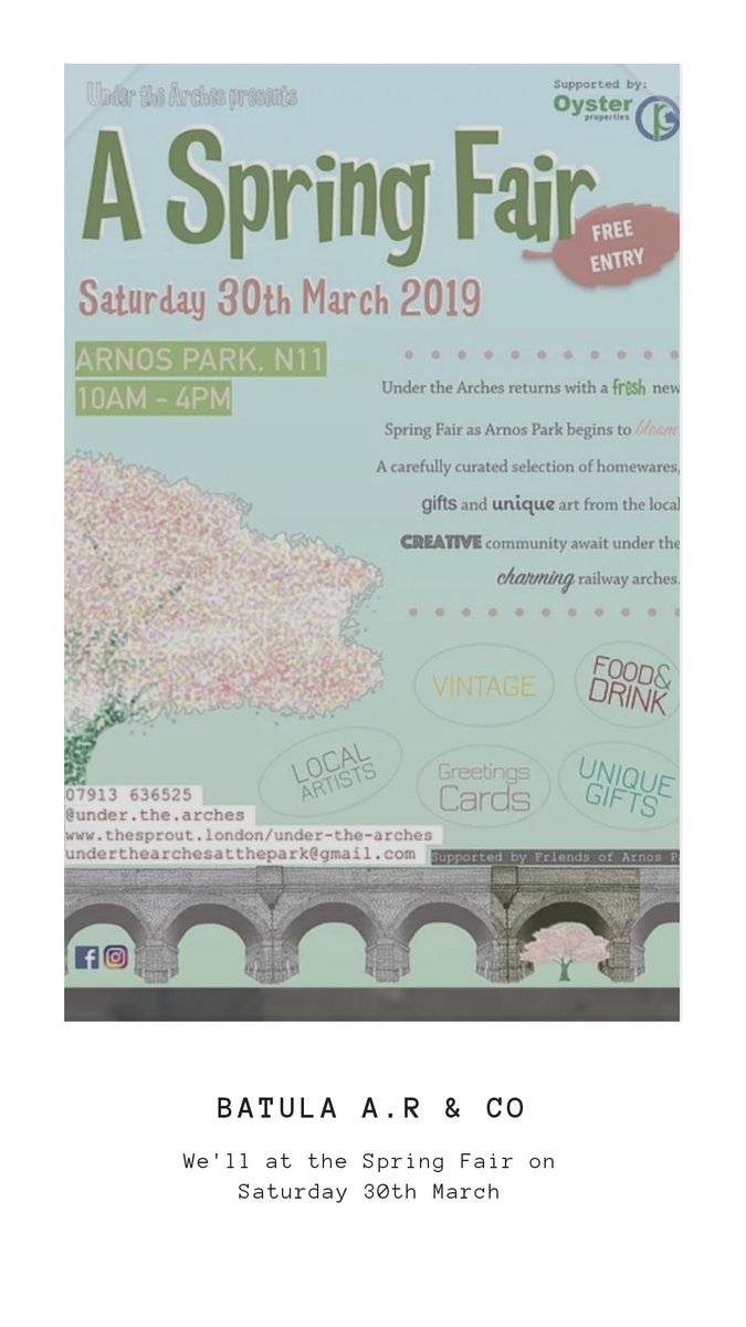 batulaarco's tweet photo. Since last time was a success we thought we'd do it again! 
We're happy to announce we'll be at the Under the Arches Spring Fair on Saturday 30th March from 10am - 4pm Arnos Park, N11.

🌿
Will you join us?
#SmallBusiness #handmadesoap #qasilsoap https://t.co/dzRIwDcrm5