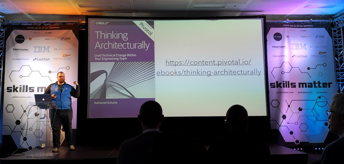 ptrbaier's tweet photo. #ThinkingArchitecturally Instructive food for thought at #springonetour from the brilliant @ntschutta! Great closing talk @pivotal @PivotalUK @skillsmatter We very much enjoyed it with @maria_michou @elemental_ldn https://t.co/wdoPVuEMyp